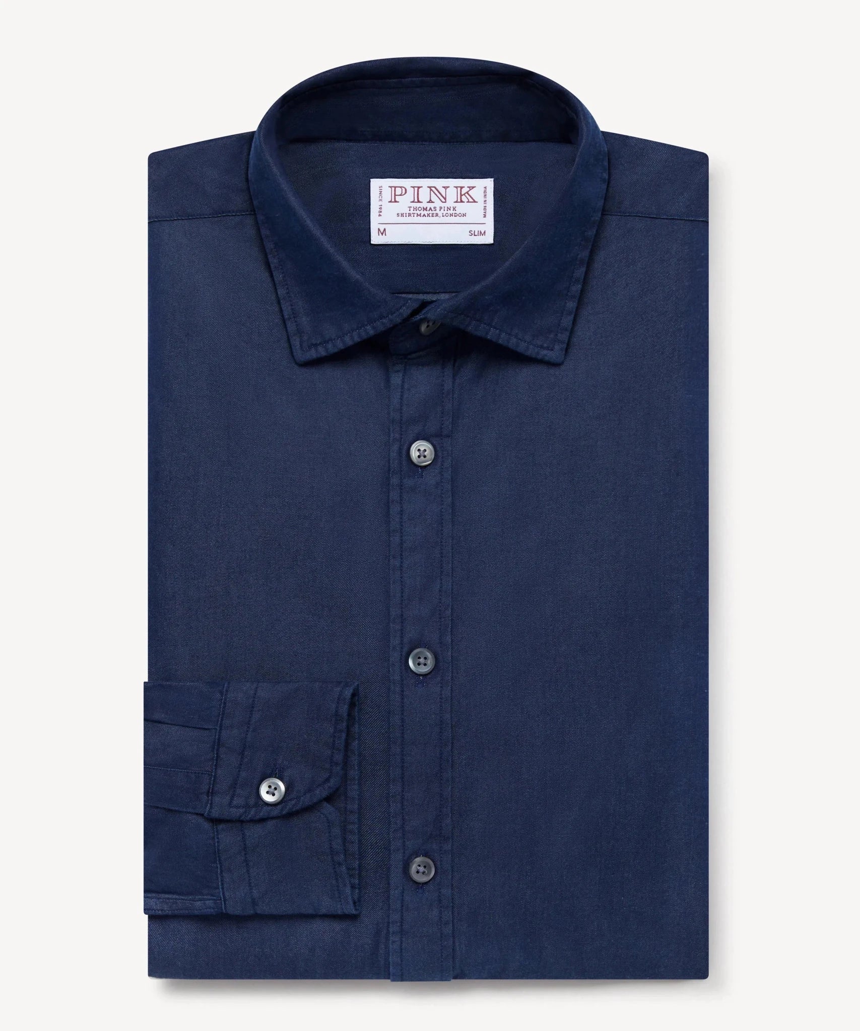 Thomas Pink Slim Fit Smart Casual Indigo Twill Shirt